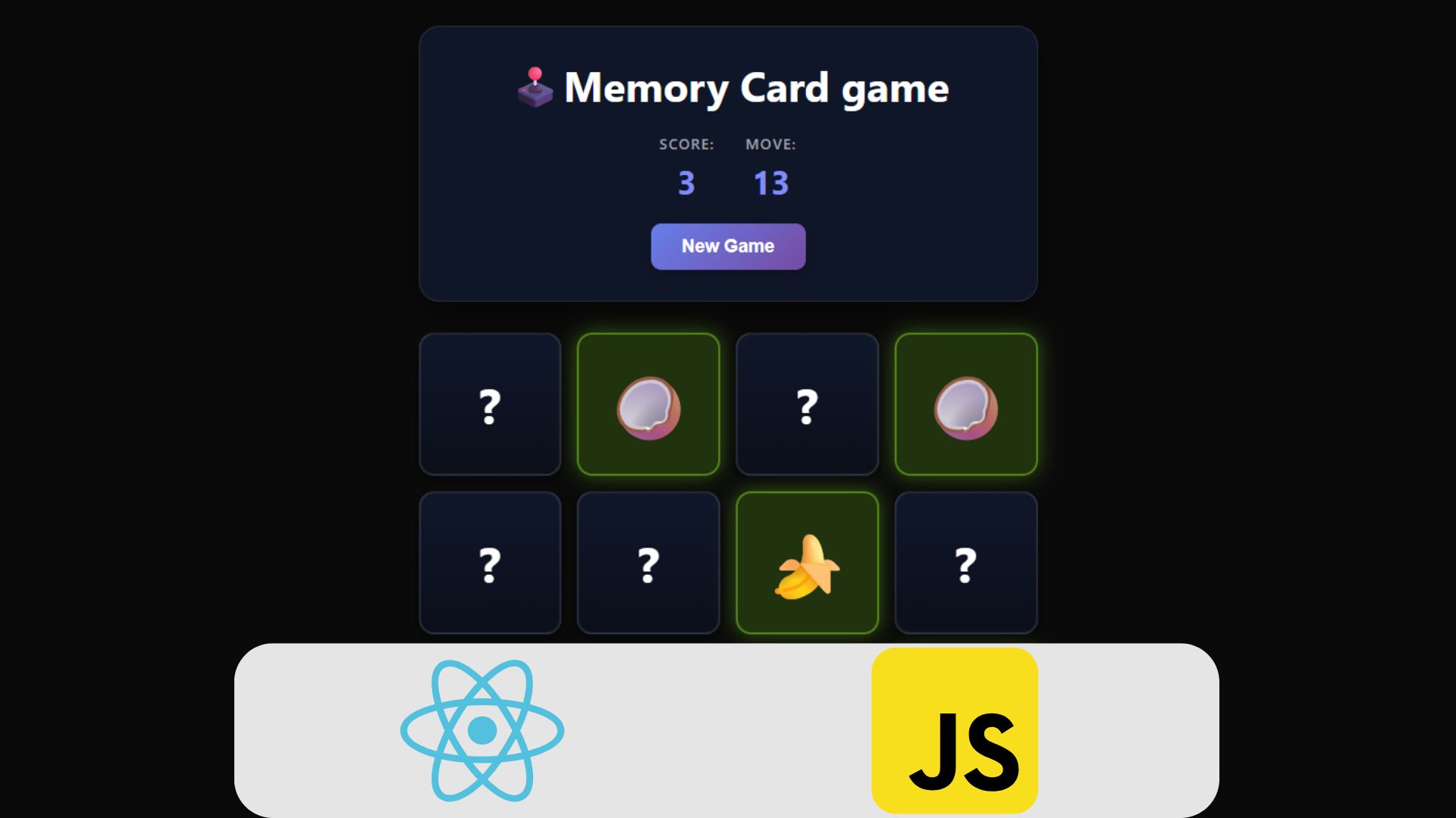 Capa de projeto de um jogo de memoria React e JavaScript.